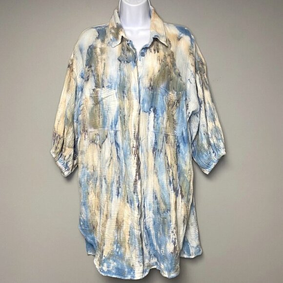 Young Fabulous & Broke Tops - YFB Gauze Artsy Lagenlook Oversized Tie-Dye Button Up Women's Size S